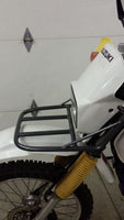 Side view of DR200 front rack attached to bike
